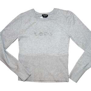 Bebe Y2K Rhinestone Logo Sweater Womens M‎ Gray Cropped Knit NWT